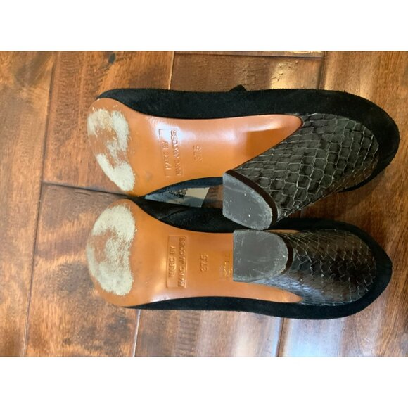 Marc Jacobs Black Suede Zipper Bootie Chunky Snakeskin Heels, Size 37.5 | 7.5 - Picture 9 of 10